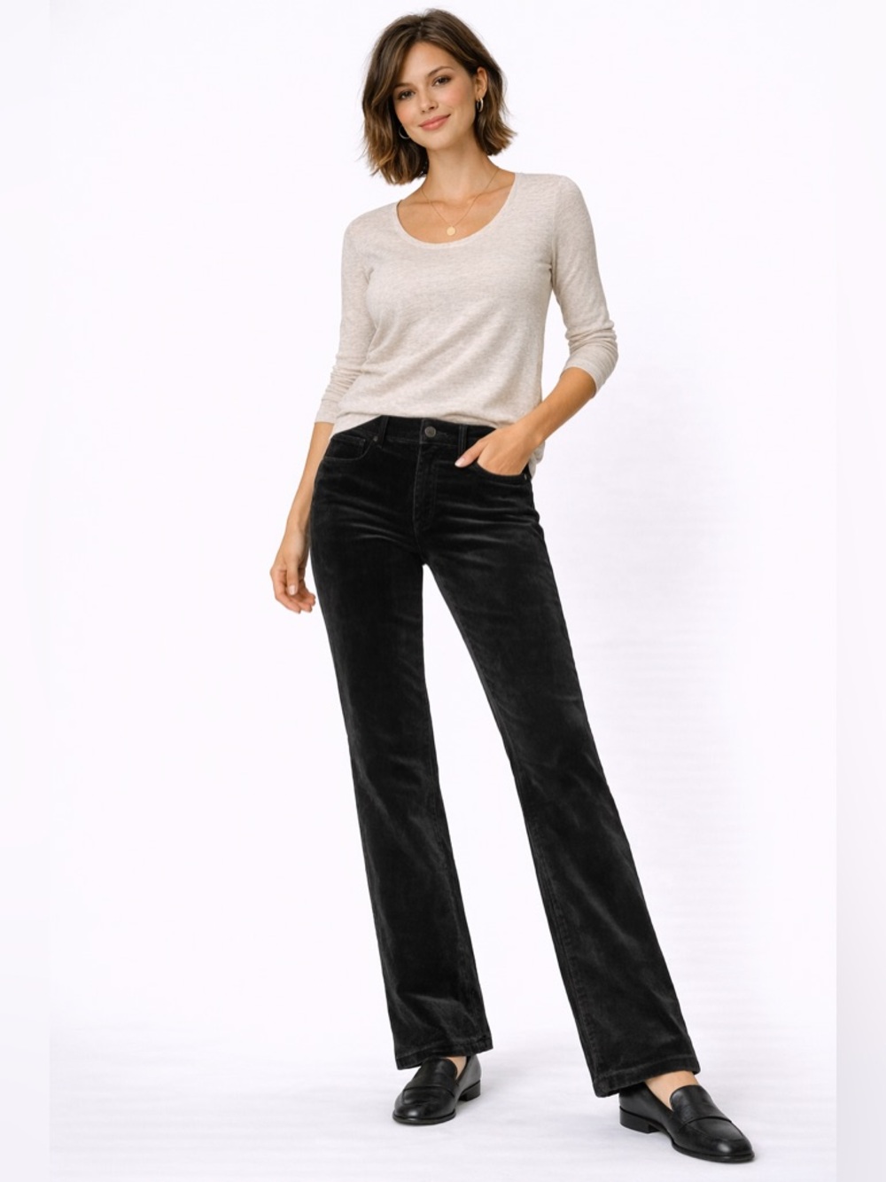 LOFT NEW Slim Flare High Rise Velvet Velour Pants Black Stretch Bootcut Size 31